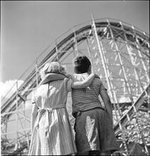 Palisades Amusement Park [Children looking at a roller coaster.]