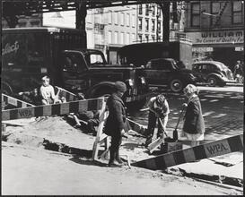 W.P.A. Street Blockade Turned into a Playground, Third Avenue and 44th Street.