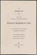 Seating List. Forty-third Annual Lincoln Dinner of the National Republican Club