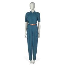"Rosie the Riveter" summer jumpsuit in synthetic blue broadcloth