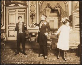 [W. J. Ferguson, John W. Dean and Fannie Ward in "Madam President".]