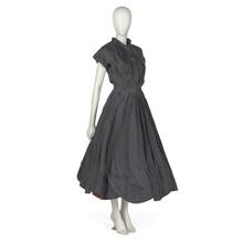 Dinner dress in charcoal grey silk organdy