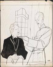 [Ralph Morgan as Mayor Orden and Otto Kruger as Colonel Lanser in "The Moon Is Down".]