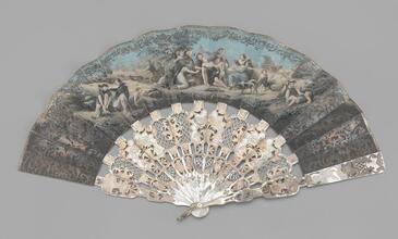 Folding fan of hand-colored paper leaf