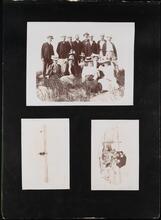 Beach scenes [Group at a beach; a couple under an umbrella; man swimming.]
