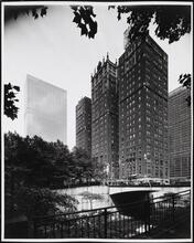 [View looking northeast toward Tudor City and its park from the East 42nd Street underpass.]