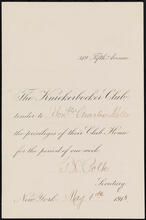 [The Knickerbocker Club, tender to Honorable Charles Mills, the privileges of their Club House for the period of one week.]