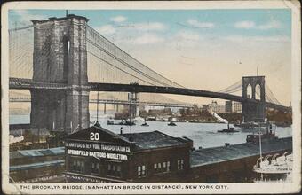 The Brooklyn Bridge, (Manhattan Bridge in Distance), New York City.
