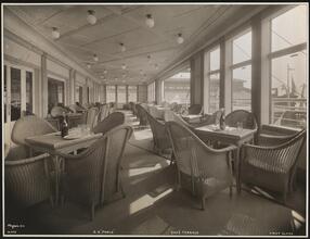 French Line, S.S. "Paris", First Class, Interior, Cafe Terrace.