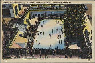 Rockefeller Plaza Outdoor Ice Skating Pond, Rockefeller Center New York City.