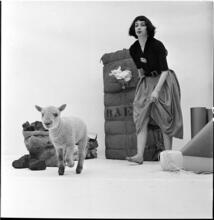 Salvador Dali: Rugs [Woman and lamb in a display of materials that rugs contain.]