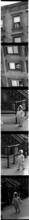 Changing New York [Woman leaning out of a window and a small child walking on a sidewalk.]