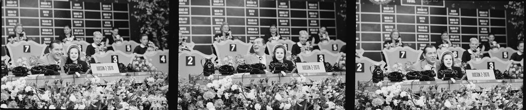 Milton Berle - Damon Runyon Cancer Fund [Milton Berle with a young girl at the telethon.]