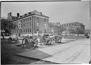 Officer's apartments, Governors Island, N.Y. 3/4 view cannon foreground I.