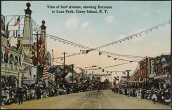 View of Surf Avenue, showing Entrance to Luna Park, Coney Island, N.Y.