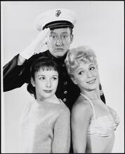 [Tom Poston as Woodrow Truesmith, Cherry Davis as Libby Callan, and Jane Mason as Sue Anne Barnes in "The Conquering Hero".]