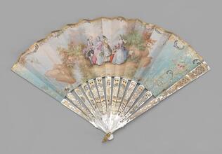 Painted folding fan with 18th-century pastoral scene