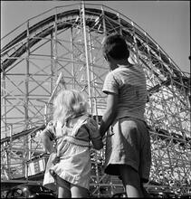 Palisades Amusement Park [Children looking at a roller coaster.]