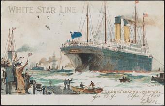 White Star Line. "Cedric" Leaving Liverpool.