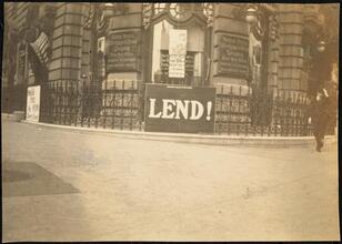Street Scenes, etc. Showing Displays of Liberty Loan Posters during World War I [Liberty Loan poster by the United States Mortgage and Trust Company's West End office.]