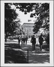 New York University, University Heights Campus. Campus view with students