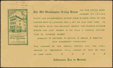 [Washington Irving Tea Room and Little Studio Shop.]