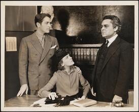 [Alexander Kirkland as Dr. Ferguson, Margaret Barker as Laura Hudson and J. Edward Bromberg as Dr. Hochberg in "Men in White".]