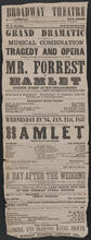 Mr. Forrest as "Hamlet", Wednesday evening, January 21, 1857
