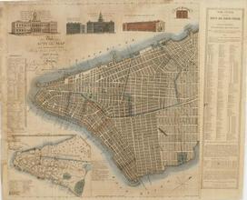 This actual map and comparative plans showing 88 years growth of the City of New York is inscribed to the citizens by the proprietor, David Longworth