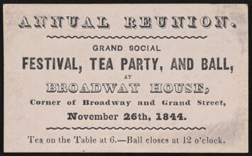 Annual Reunion. Grand Social Festival, Tea Party, and Ball