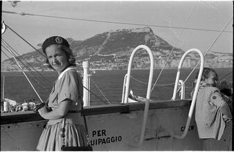[Felicia Marsh on deck of ship.]