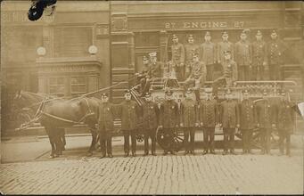 [Firemen outside the station for Engine 27]