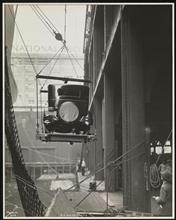 French Line, S.S. "Ile de France", Auto Loading on "Ile de France" Pier 57 North River, In the Sling.
