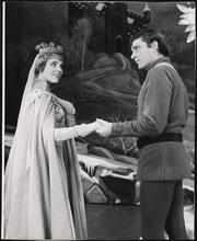 [Julie Andrews as Guenevere and Richard Burton as Arthur in Act 1, Scene 1 of "Camelot".]