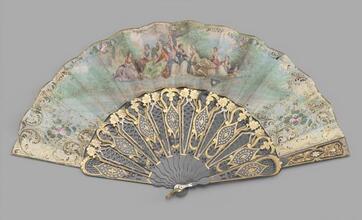 Folding fan painted with a group of figures in garden