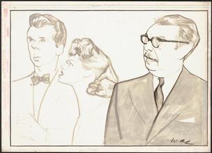[Jackie Cooper as Waldo Walton, Janis Paige as Jody Revere and Howard Lindsay as Benjamin Goodman in "Remains to Be Seen".]