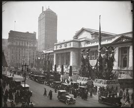 [Library, Public, 5th Ave. & 42nd St., Exterior, Building with War Decorations.]