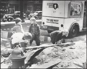 Children Constructing See-Saw from W.P.A. Detour Sections, Third Avenue near 44th Street.