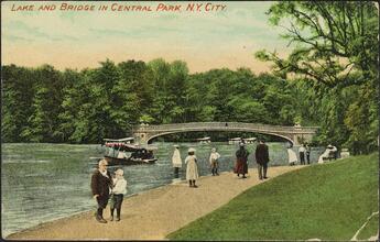 Lake and Bridge in Central Park, N. Y. City.