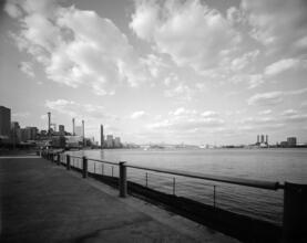 [Looking north over the East River from the East River Esplanade.]