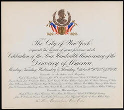 The City of New York requests the honor of your presence at its Celebration of the Four Hundredth Anniversary of the Discovery of America