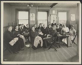 Interior, Group, Women's Sewing Circle, Amelia Relief Society, 115 E. 101 St.