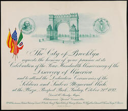 The City of Brooklyn requests the honour of your presence at its Celebration of the Four Hundredth Anniversary of the Discovery of America