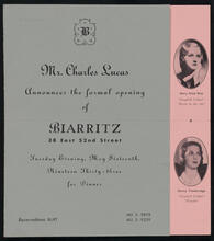 Mr. Charles Lucas Announces the Formal Opening of Biarritz