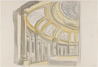 [Sketch of the interior of the Custom House with the planned layout of the mural]