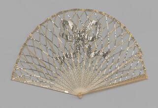Folding fan of net embroidered with silver sequined bowknot