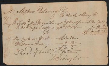 Receipted bill issued by Dirck Schuyler to Stephen De Lancey, May 12, 1770