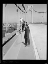 Verrazano-Narrows Bridge, Vertical View of Man and Handrail on Bridge
