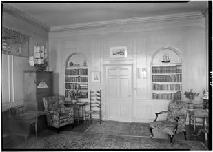 Dr. Robert Fowler [residence]. Living room toward book shelves.