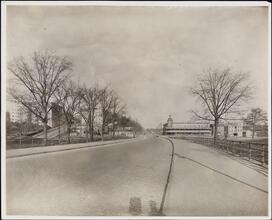 [Huber property from viaduct showing apartment houses and new subway.]